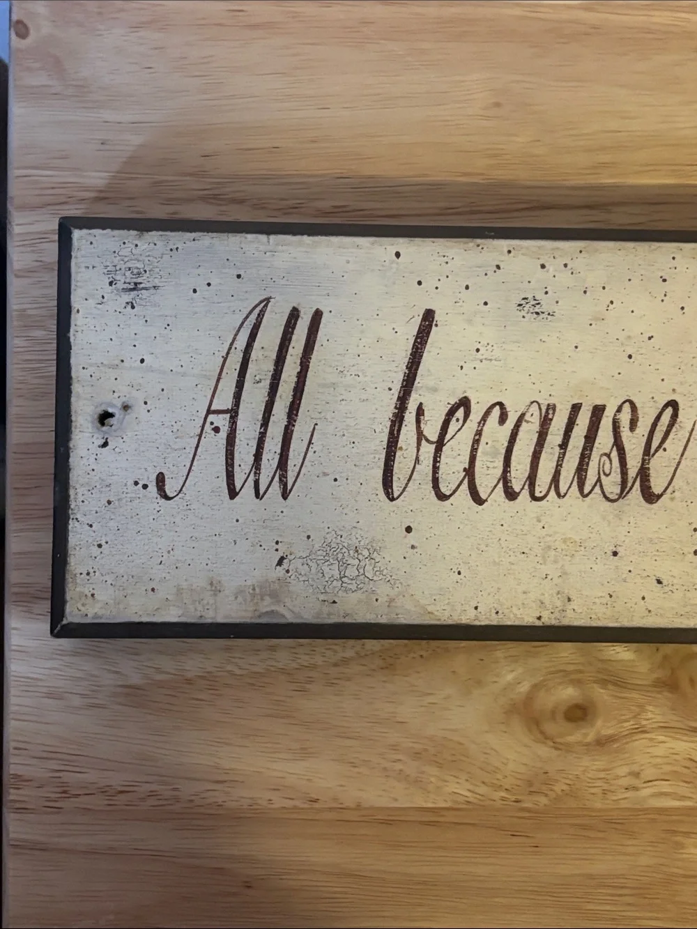 All Because Two People Fell In Love, Wooden Wall Sign 18x4”